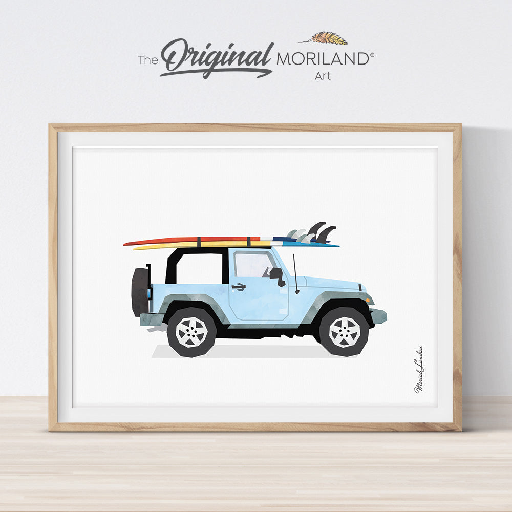 Jeep Print, Surfboard Wall Art, Bedroom Wall Art, Surfboard Print, Transportation Decor, Classic Car Art, Printable Vehicle, Summer Art