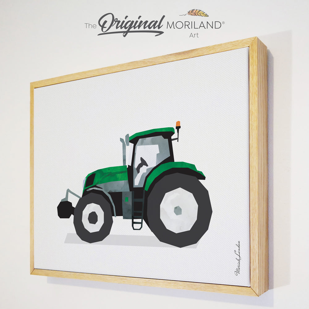watercolor green tractor framed canvas print for toddler boy room decor