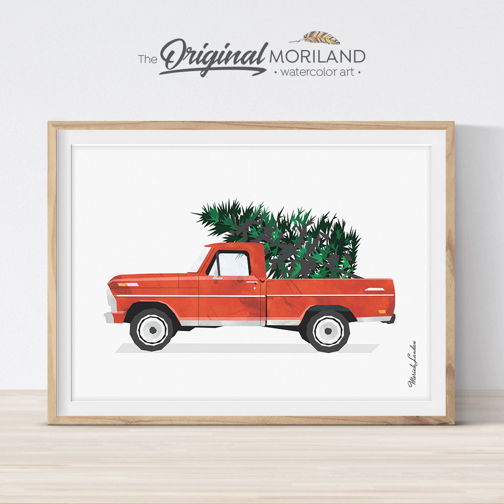 Printable Christmas Truck with tree card, wall art decoration