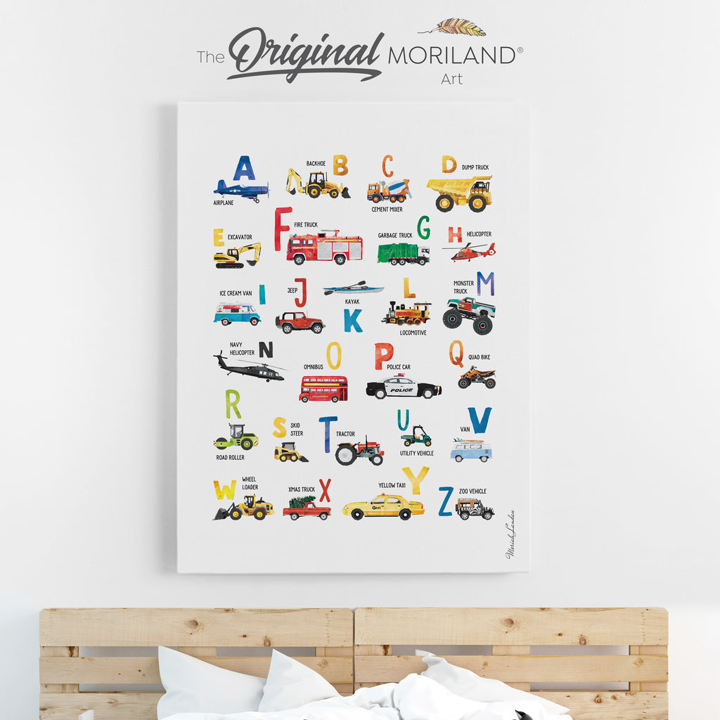 Transportation Vehicles Alphabet canvas Print for boy room decor by MORILAND