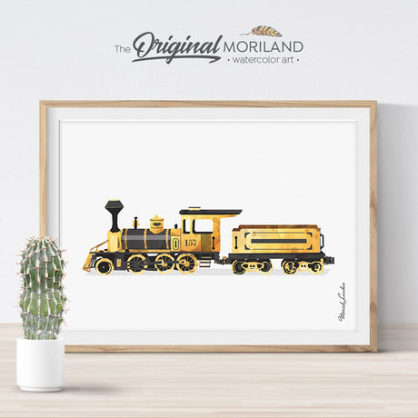 Yellow Train Wall Art for Boys and Girls Bedroom Decor