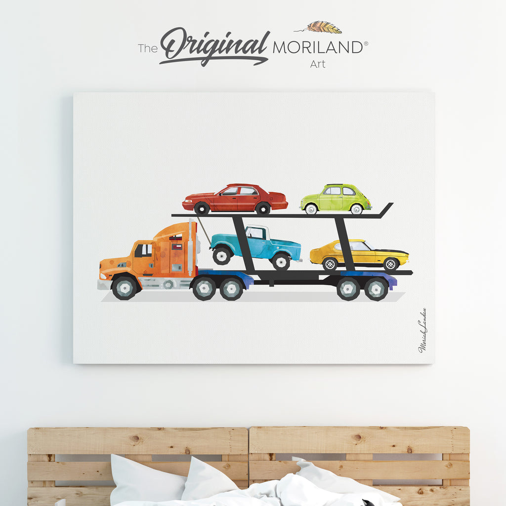 Car Carrier Trailer Canvas Print for Boy Room Decor