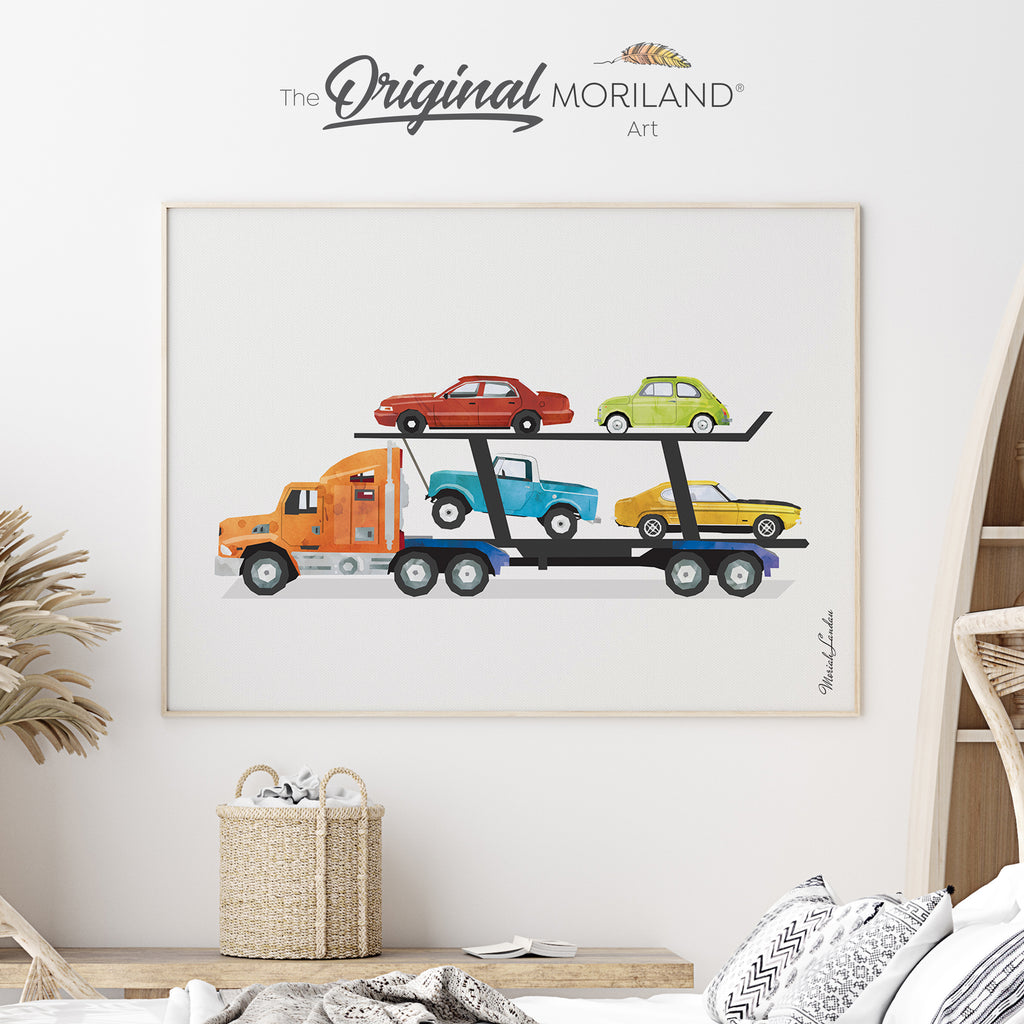 Car Carrier Trailer Fine Art Print for Boy Room Decor