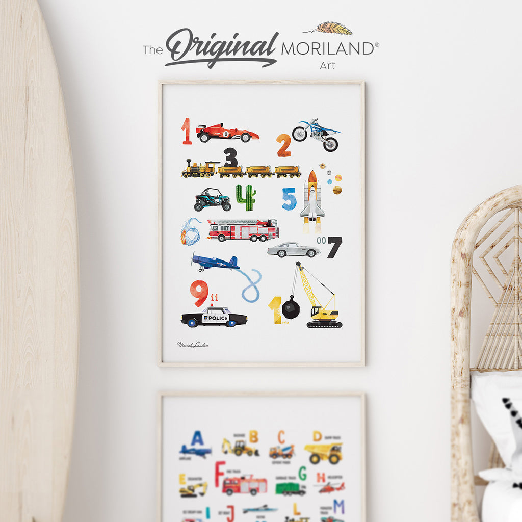 Vehicle Numbers Wall Art for boy bedroom decor by MORILAND