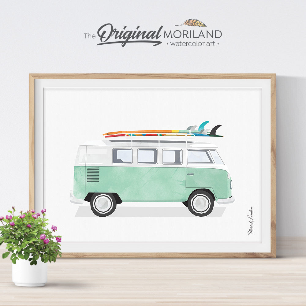 VW bus Wall Art with surfboard for girl decor