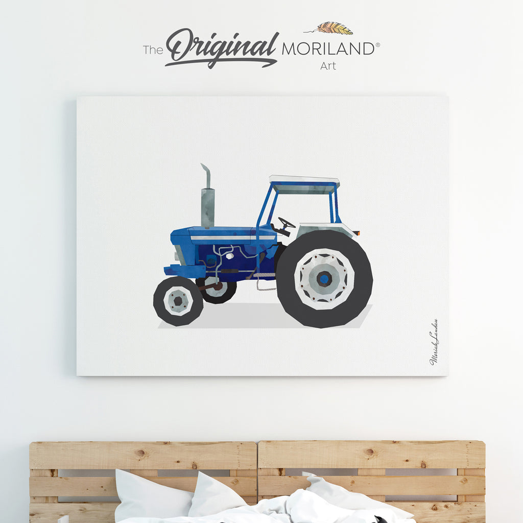 Old tractor watercolor canvas print for boy room decor by MORILAND