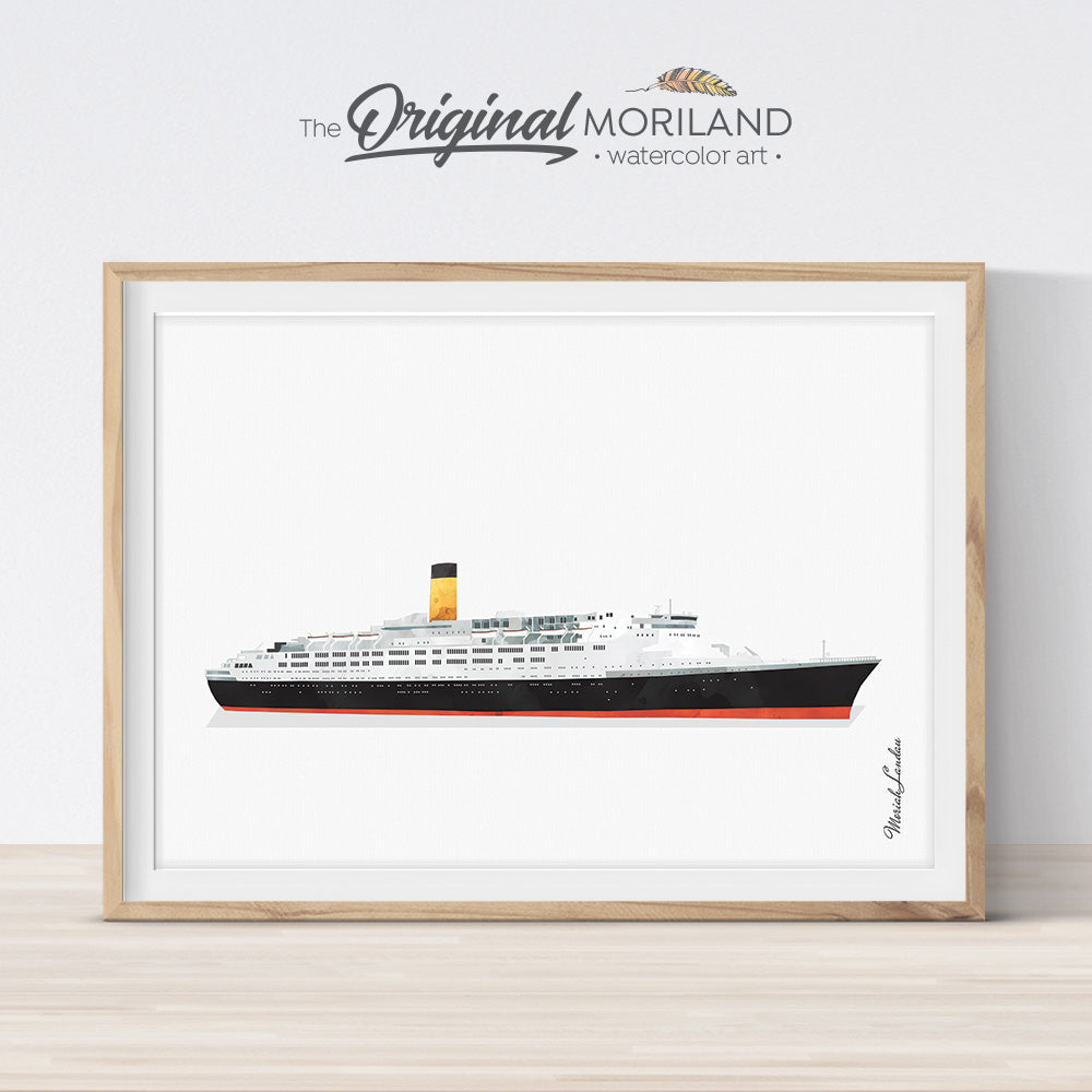 passenger liner ship watercolor wall art