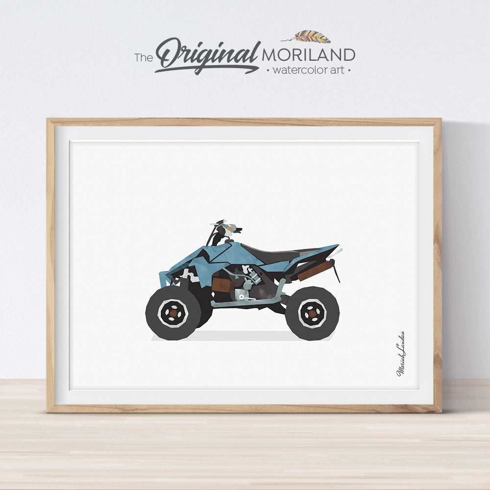 Quad bike motocross wall art print for boy room decor, watercolor illustration