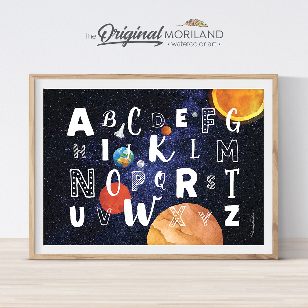 Space Alphabet Wall Art Print for boy and girl room decor
