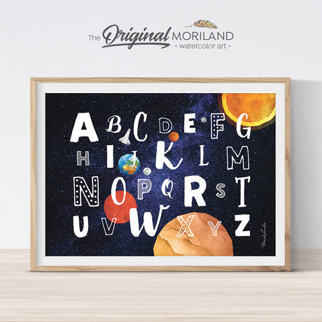 Space Alphabet Wall Art Print for boy and girl room decor