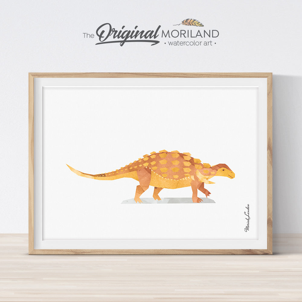 watercolor Edmontonia Dinosaur Print for kid bedroom decor
