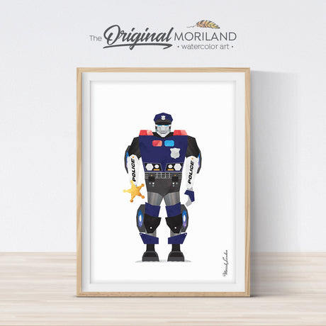 watercolor police robot print for boy room decor