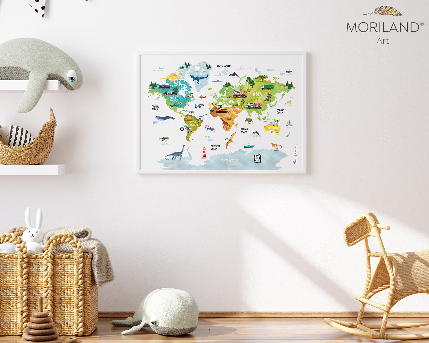 Transportation, Dinosaurs & Animals World Map Print - Printable Art