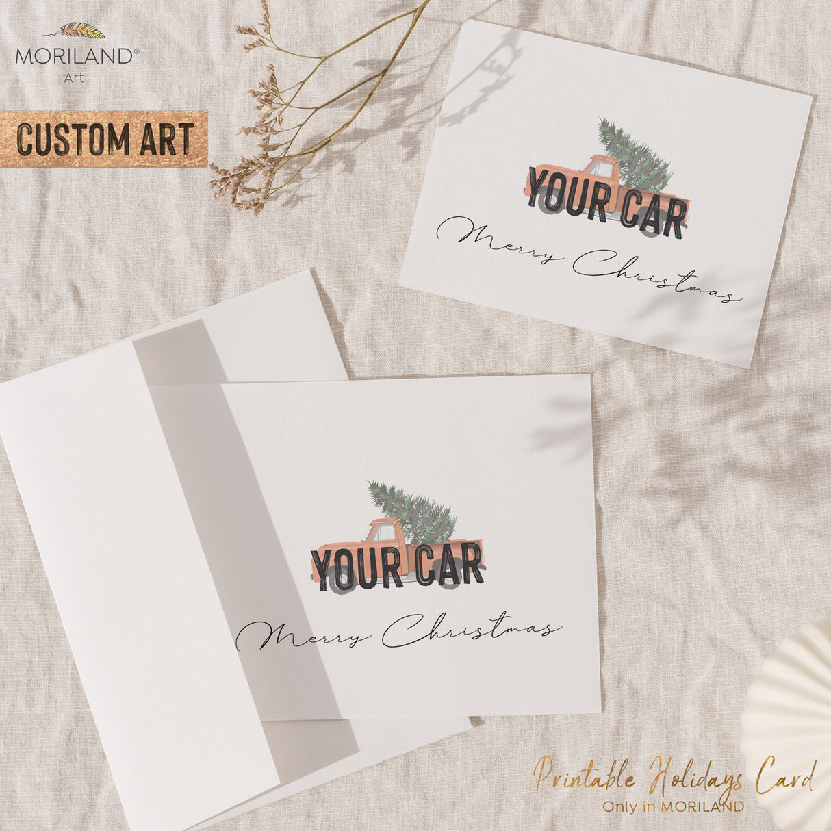 Custom Printable Merry Christmas Card of YOUR car with Christmas Tree