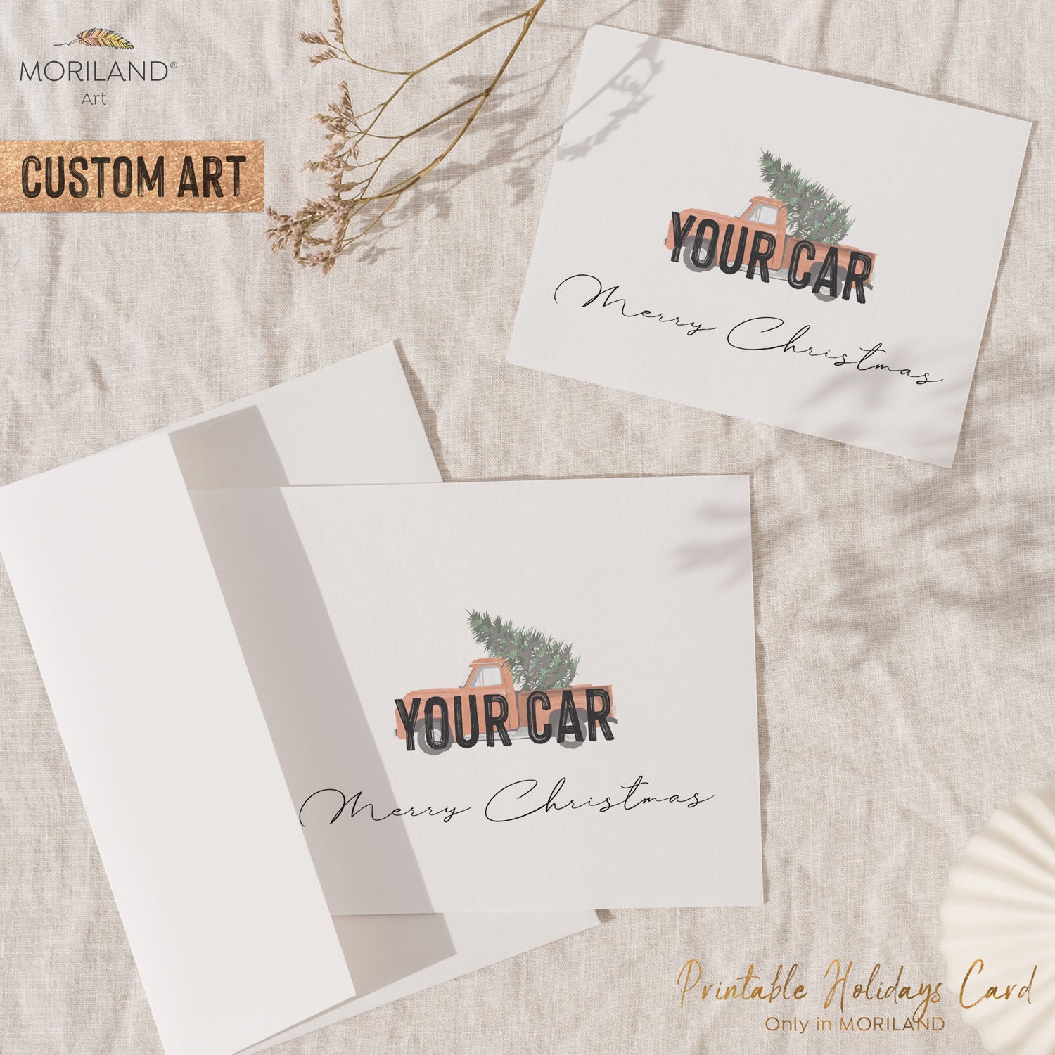 Custom Printable Merry Christmas Card of YOUR car with Christmas Tree