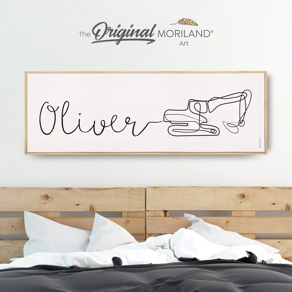Custom Name One Line Drawing - Printable Custom Name with Digger, Personalized Gifts, Above Bed-Wall Decor, Over the Bed Sign, Kids Poster by MORILAND