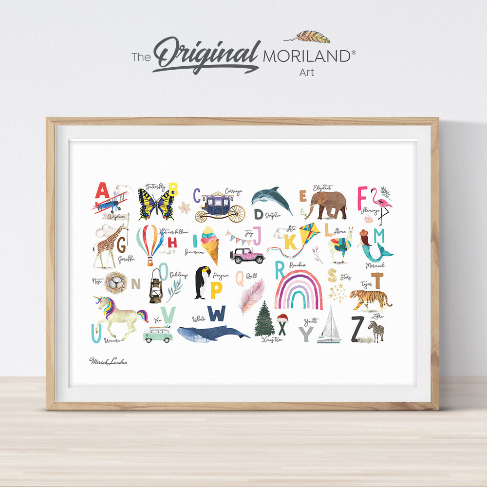 MORILAND - Unique Printable Wall Art -  Instant Download Art Purchase -> download -> and print! Abc Print, Abc Transportation, Abc Wall Art, Alphabet Art, Alphabet Poster, Alphabet Printable, Alphabet Poster, ABC Wall Art, ABC Poster, Nursery Decor, Vertical, Alphabet Girl Nursery Print, Unicorn Print, Girl Bedroom Print, Educational Alphabet, Girl Bedroom Decor, Girl Playroom Poster