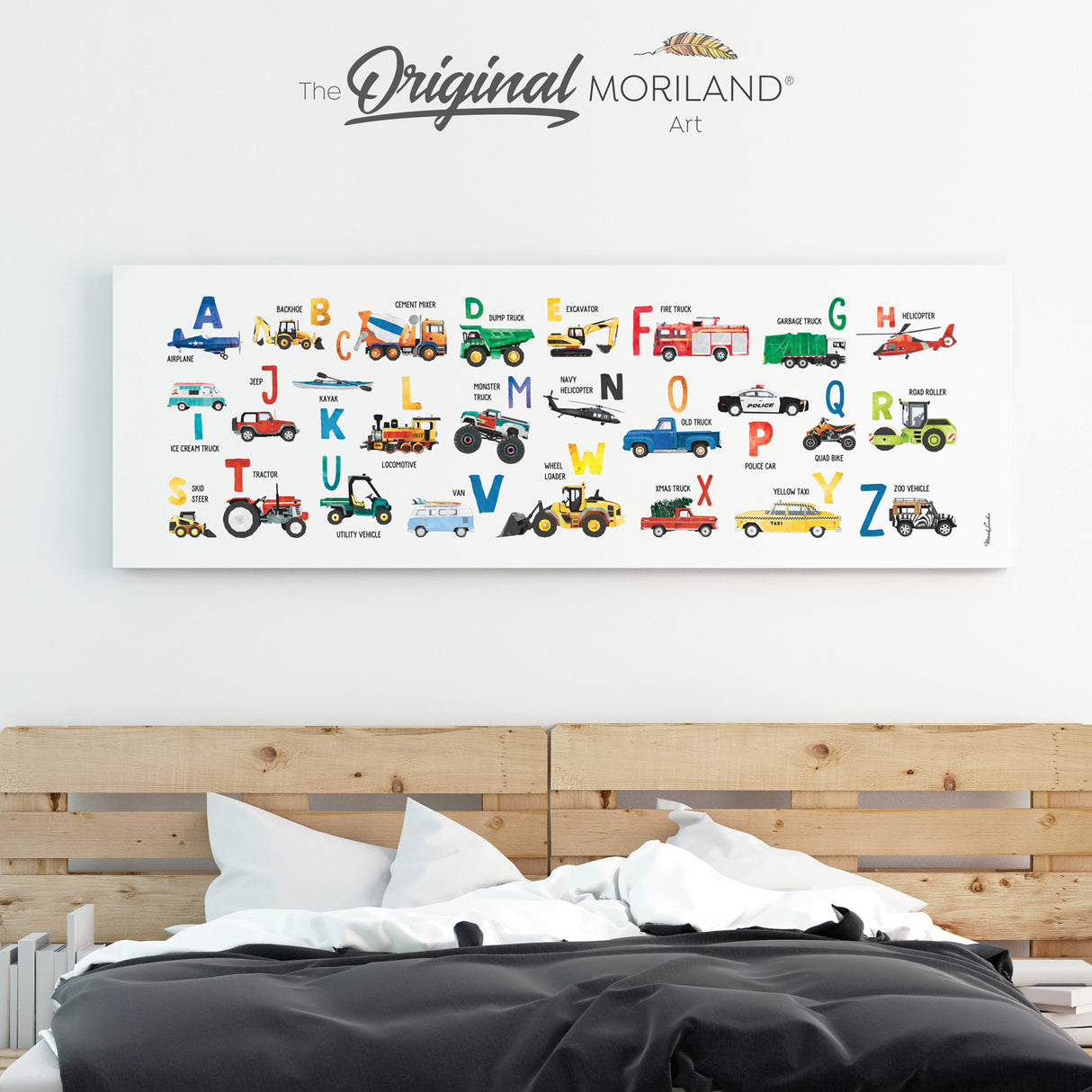 Canvas Print - Transportation Alphabet Canvas Print, 12x36", ABC Canvas, Alphabet Canvas, Classroom Decor, Kids Bedroom Art, Preschool Alphabet, Kids Poster, Boy room decor, big boy wall art