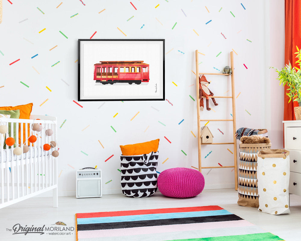 Cable car wall art print for kids bedroom and playroom decor