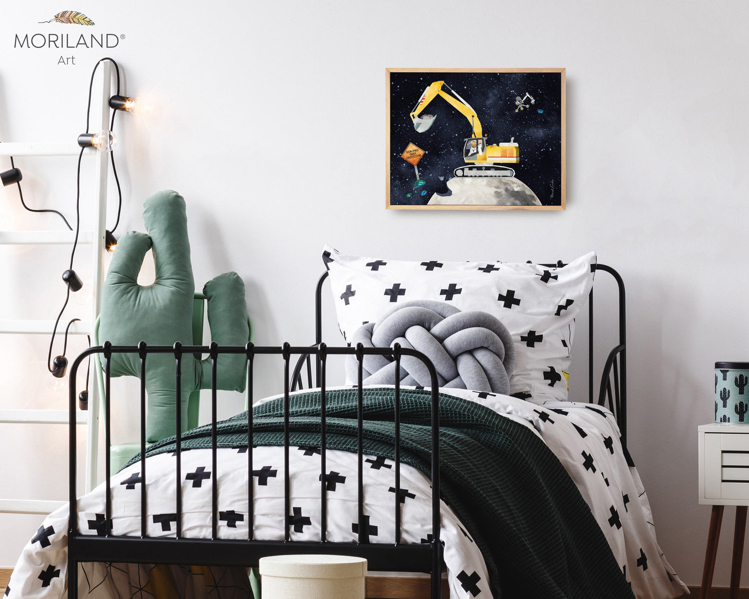 Construction on the Moon Print, Outer Space Art, Printable Digger Wall Decor, Space Bedroom, Space Nursery Art, Space Poster, MORILAND