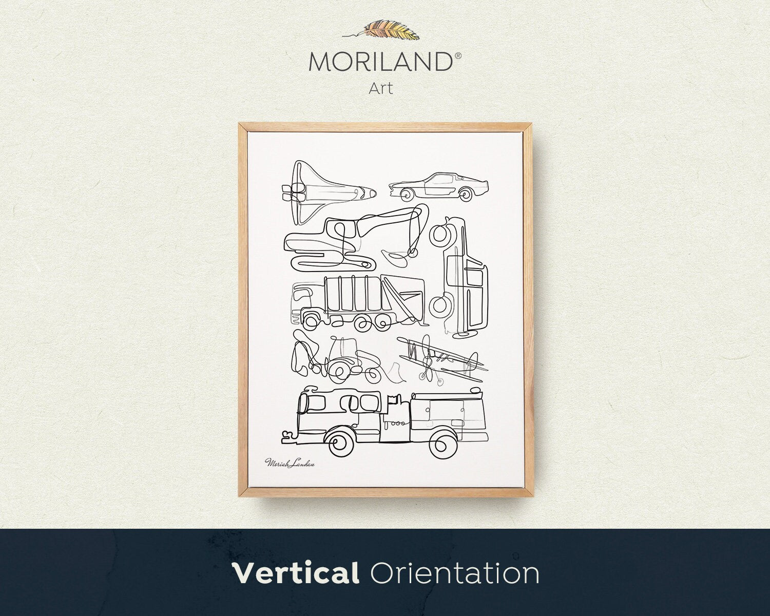 One Line Art Drawing Vehicles Print | Vertical, Black and White, Minimalist Line Art - Printable Art - by MORILAND