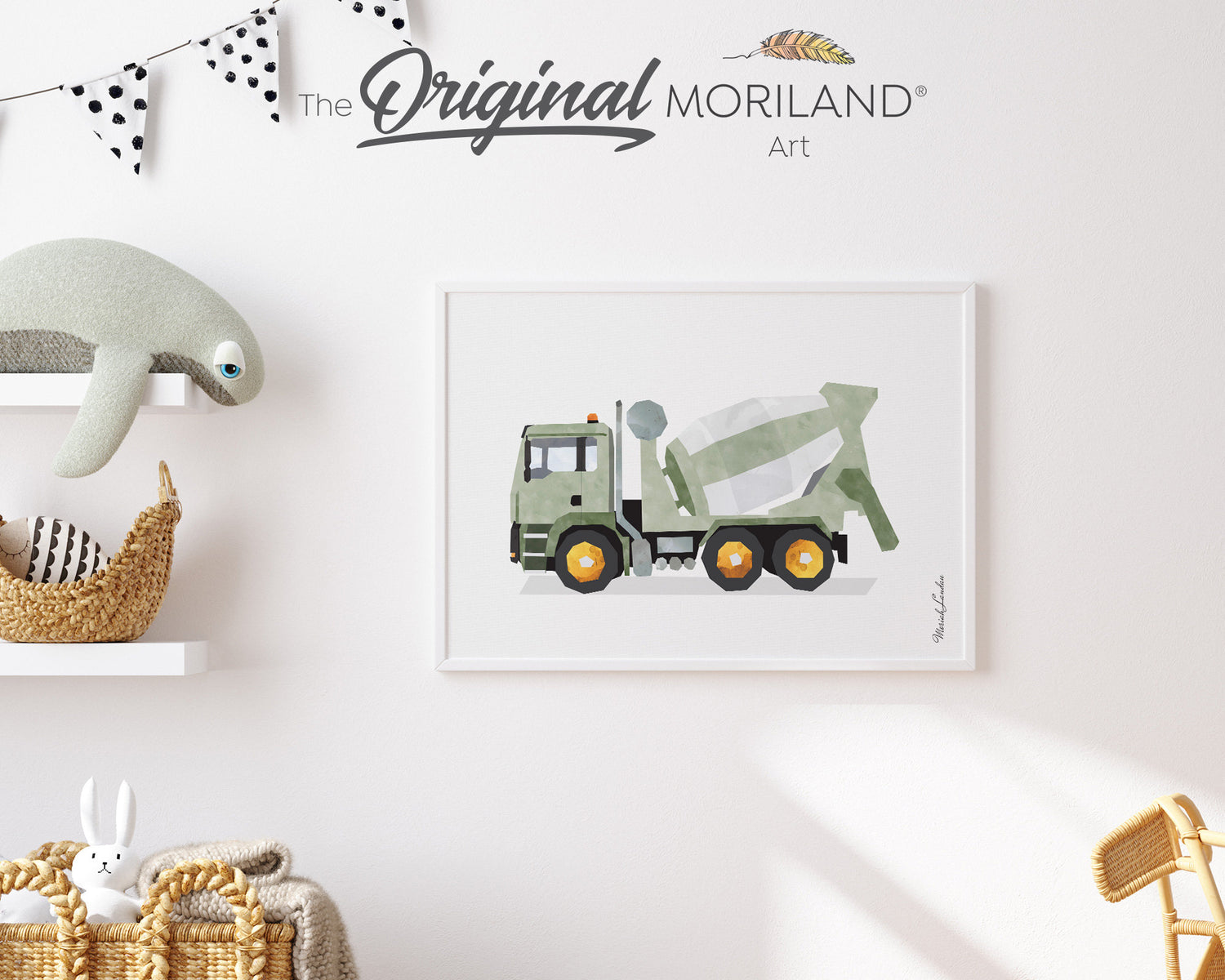 Sage Green Cement Mixer Print, Boy Nursery Art, Construction Printable, Transportation Decor, Toddler Boy Room Decor, Truck Print, MORILAND®