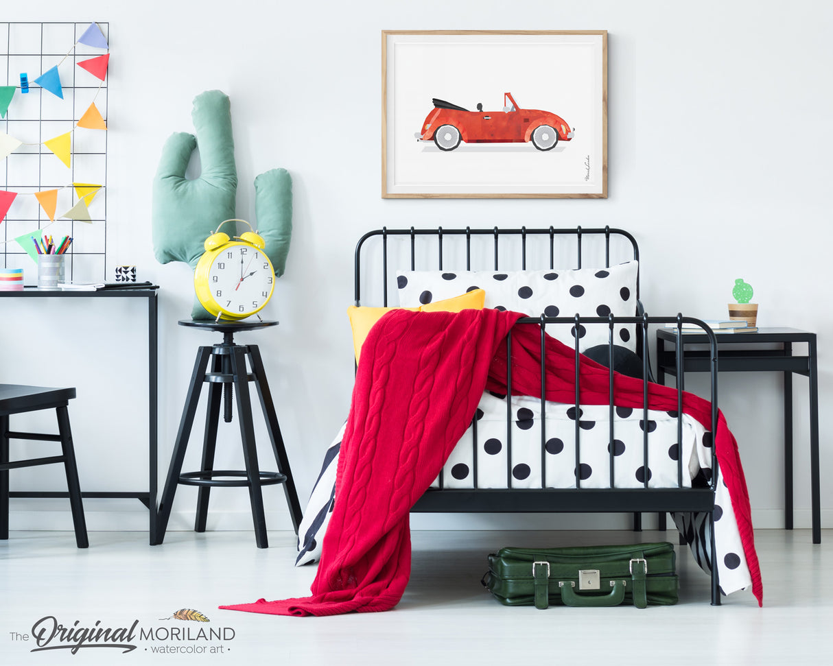 Classic Cabriolet Beetle Car Art for girls and boys room decor