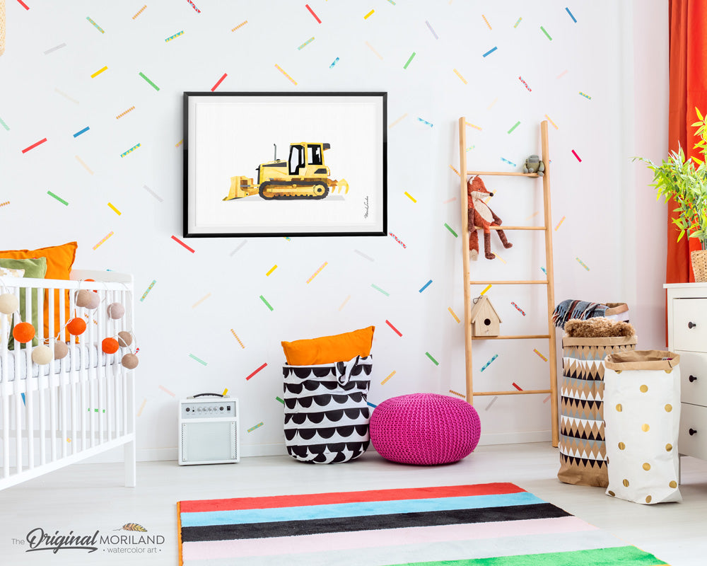 Crawler Bulldozer wall art print for boy room decor