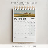2026 Monthly Calendar | Vintage Landscape Oil Painting Style - PDF (Digital Download)