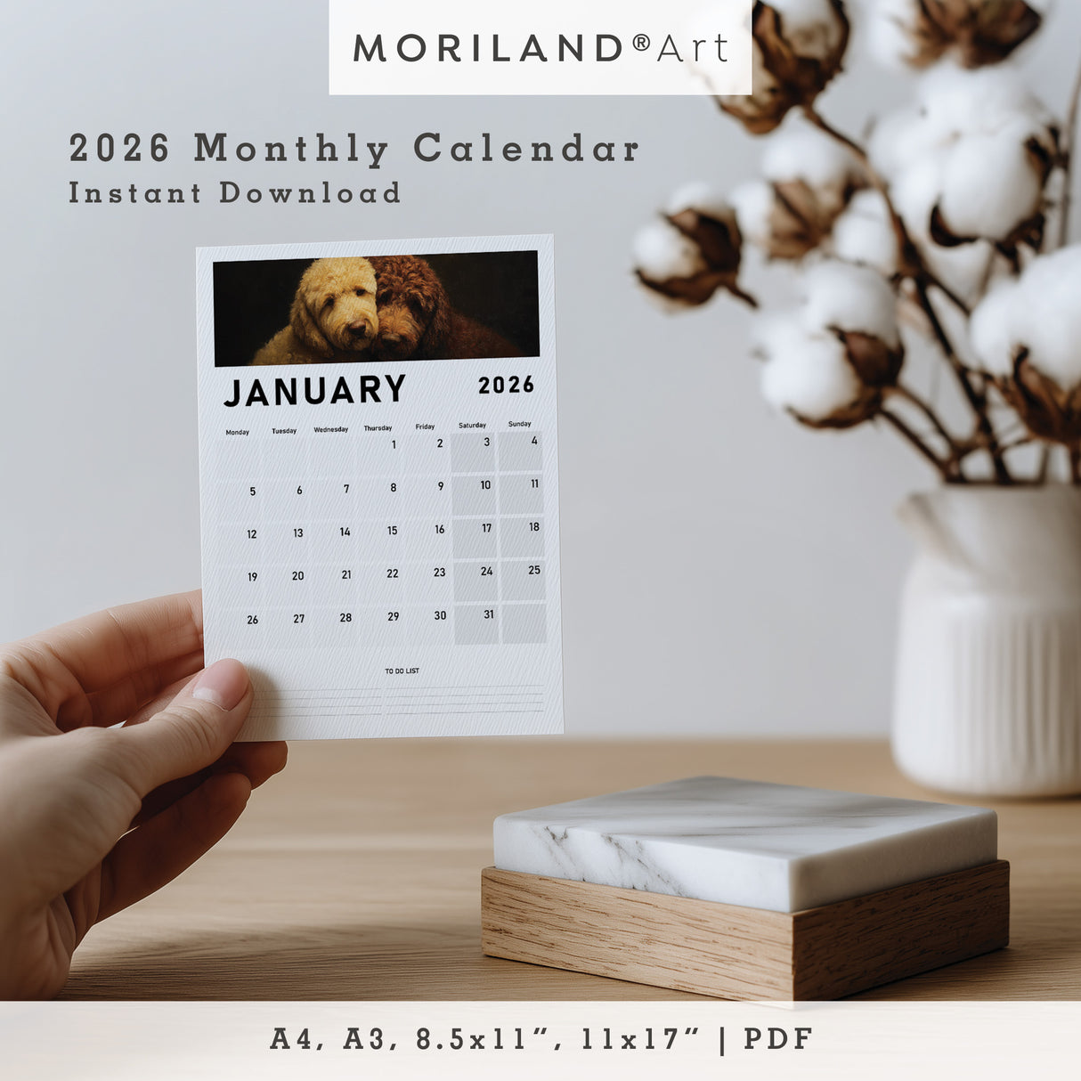 2026 Monthly Calendar | Dogs Oil Painting Style - PDF (Digital Download)