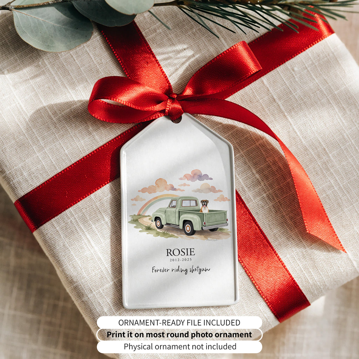 Personalized Dog Memorial Print – Your Dog in a Vintage Truck