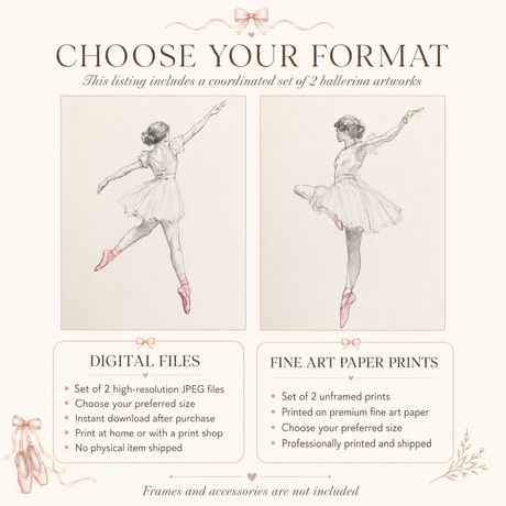 Elegant Ballerina Art for Girls’ Bedrooms and Nurseries – Set of 2