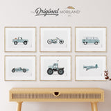 Pale Blue Vehicles Art Prints - Printable Set of 6, Car Prints for Boys Room, Pet Loss Gift, Pet Portrait, Motorcycle, Airplane, Goldendoodle Dog Poster, Dog Wall Art Gift, Boy Nursery Ideas, Boy Nursery Decor, Bronco, Van, Race Car | MORILAND®