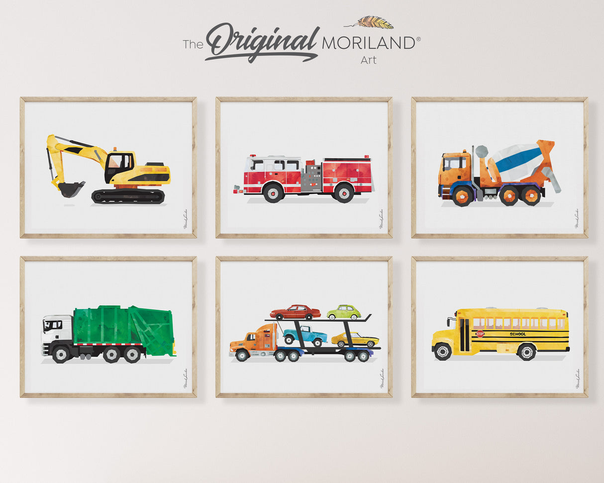 Transportation Vehicles Printable Set - Fire Truck, Bus, Truck, Digger & More - LAND132