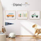 Classic Cars and Surfboards - Framed Canvas Prints - Set of 3 - LAND151,  nursery prints, surf print, surf art, surf wall art, surf nursery decor, beach nursery decor, surf nursery, Toddler Room Decor, Boy Nursery Decor, Truck Print, Big Boy Room Art, Transportation Art, Preschool Print, Kids Poster by MORILAND