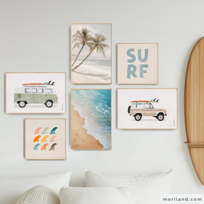 Surf wall art set of 6 printable digital downloads for surf and beach lovers