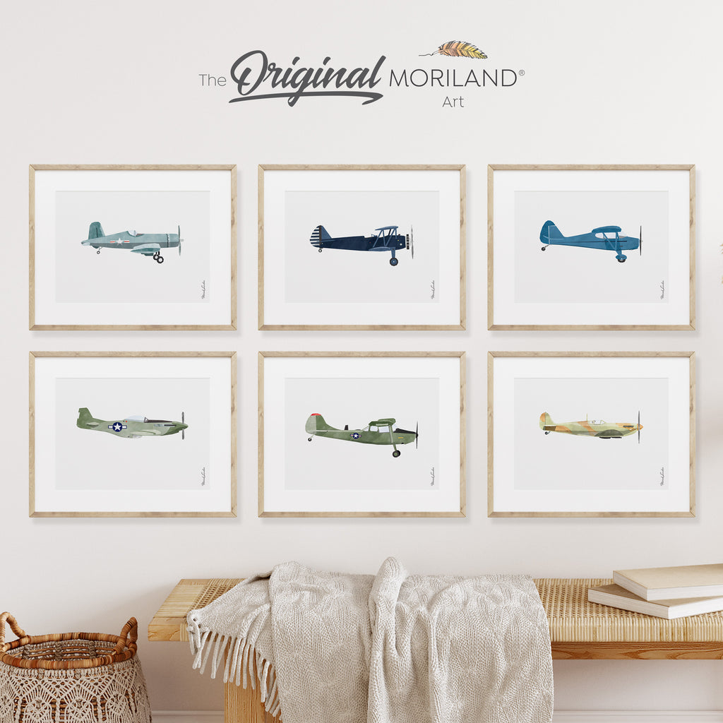 Vintage Airplanes Art Prints - Printable Set of 6 - LAND160, Boy Wall Décor, Transportation Poster, Boy Nursery Wall Art, Airplane, Back to School Gift, Plane Print, Car Prints, Aviation Print, Printable Art, Kids Poster, Classroom Décor Ideas | by MORILAND