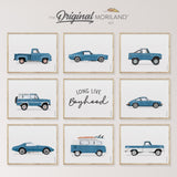 Vintage Blue Classic Cars & Long Live Boyhood - Printable Set of 9, Porsche 911, Ford Truck, Ford Mustang, Chevy, Bronco, For F-100