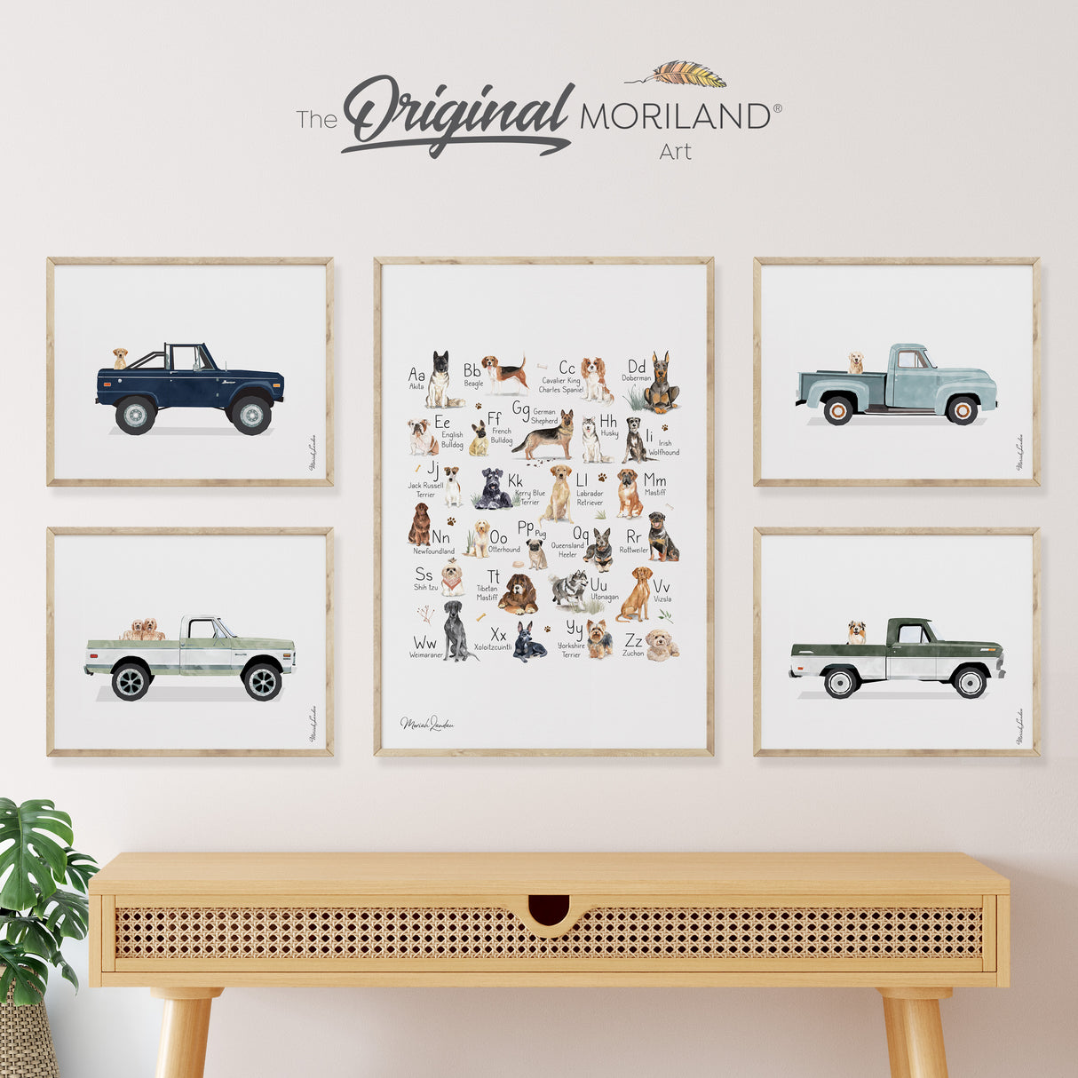 Trucks, Dogs & Dog Alphabet Art Prints - Printable Set of 5 for kids room nursery decor