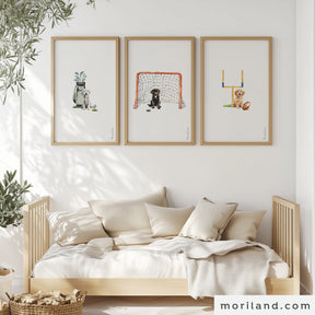 Puppies & Sports Wall Art – Nursery Décor - Printable Set of 3, American football, Hockey, Golf Theme, Labrador puppy, Goldendoodle puppy poster