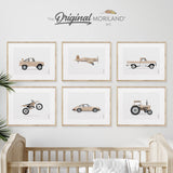 Beige Vehicle Art Prints - Printable Set of 6, Classic Bronco Truck, Plane, Dirt Bike, Ford f-100 Pickup Truck, Porsche 911 and vintage Tractor, for nursery decor