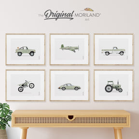 Sage Green Color Bronco Truck with Labrador Retriever, Porsche 911, Dirt Bike, For Pickup Truck, Vintage Plane Wall Art Printable Prints for Boy Nursery Décor, Big Boy Room Poster, Sage Green Room Ideas, Affordable Gift for Kids, by MORILAND