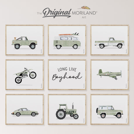 Sage Green Classic Cars & Long Live Boyhood - Printable Set of 9 - LAND175