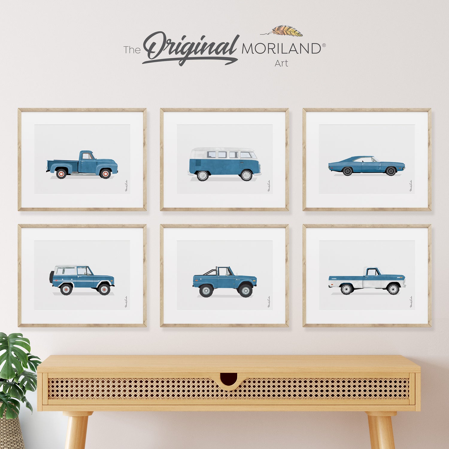 Vintage Blue Classic Cars Art Prints - Printable Set of 6 - LAND166