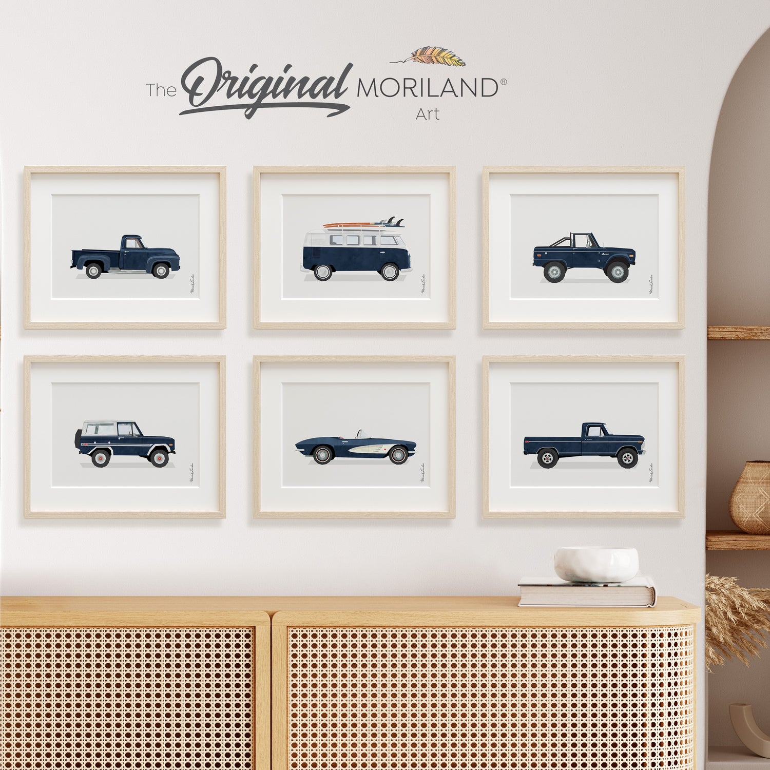 Navy Blue Classic & Muscle Cars - Fine Art Paper Prints - Set of 6