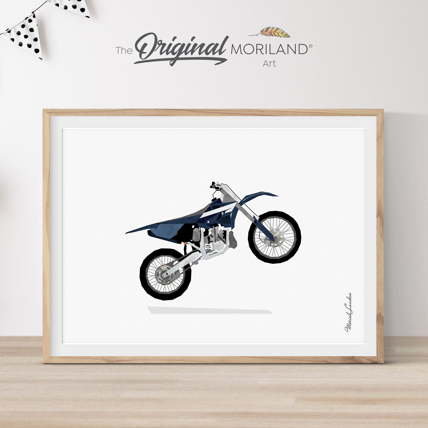 Navy Blue Wheelie Dirt Bike Print - Printable Art