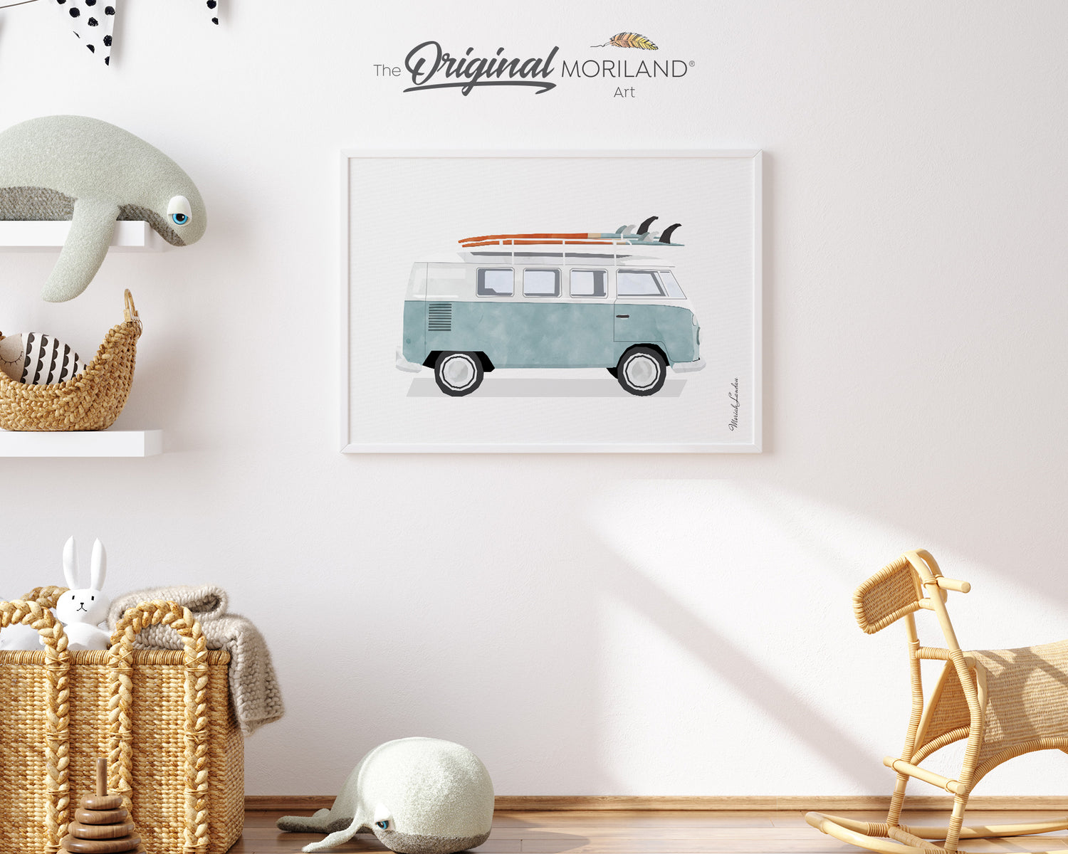 Pale Blue Van with Surfboard Print - Printable Art
