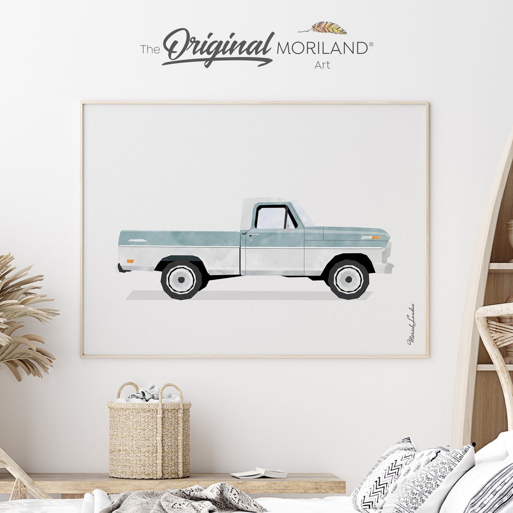 Classic Ford F-100 Ranger Pale Blue Wall Art for Boy And Girl Shared Bedroom Décor