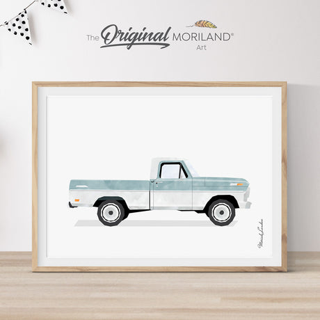 Pale Blue Classic Truck Print - Printable Art, Printable Wall Art, Boy Nursery Poster, Classic Car Wall Art, Boy Nursery Decor, Coastal Bedroom Poster, Boho, MORILAND® 