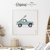 Pale Blue Classic Pickup Truck with Surfboards Fine Art Paper Print